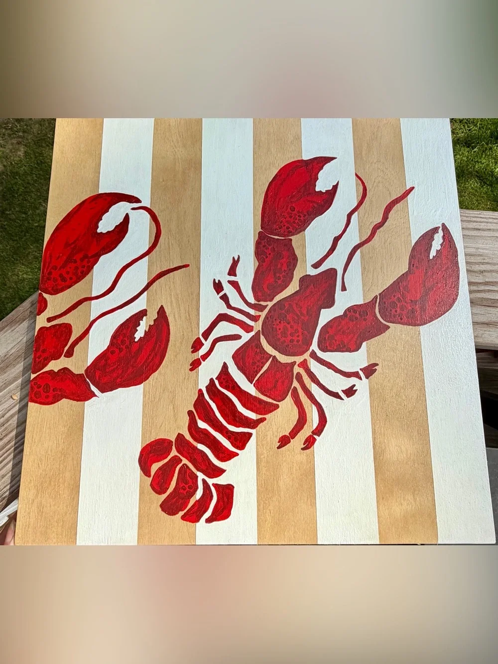 Hand Painted Red Lobster Wall Art Painting - Coastal Home Accent 16” x 16”